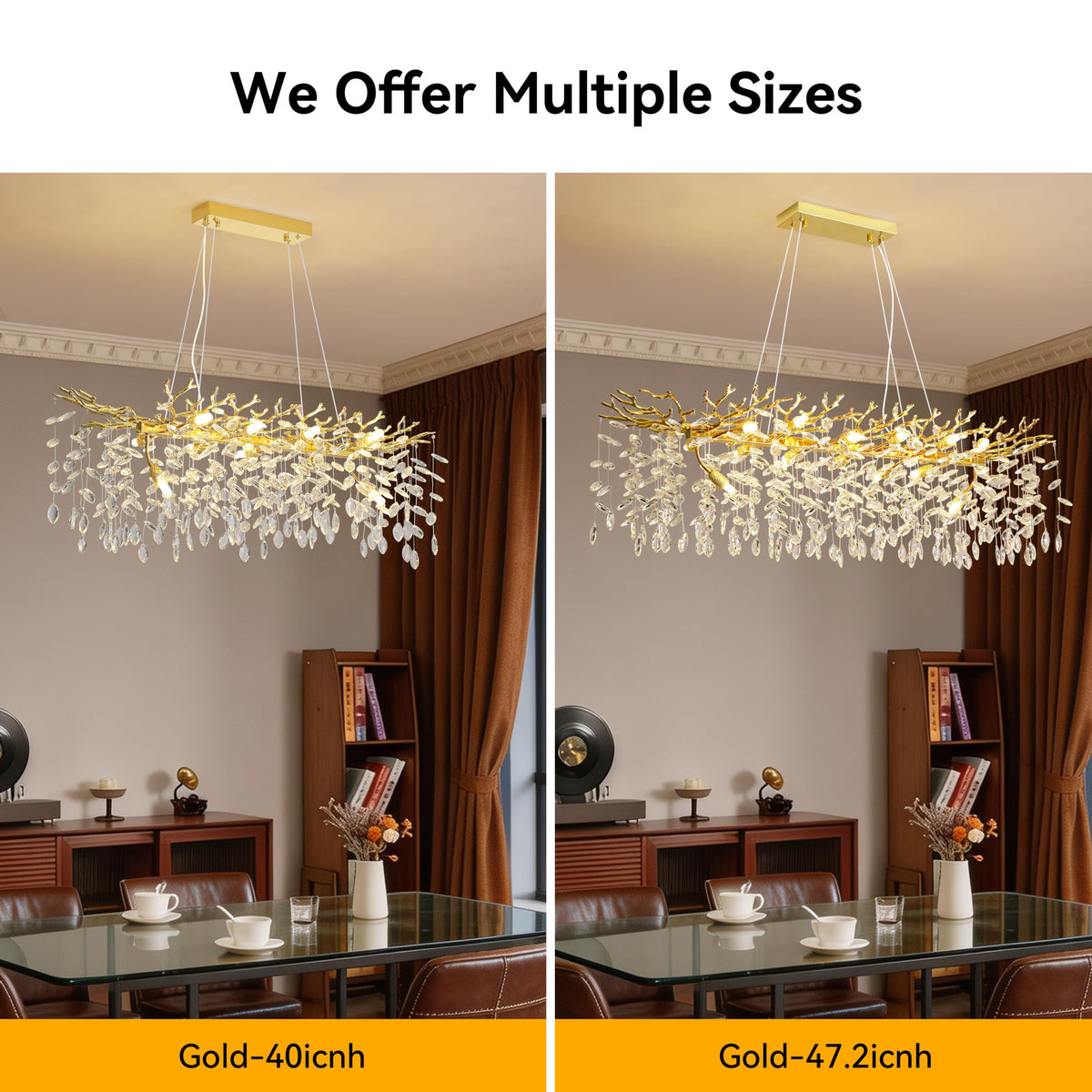 Modern Crystal Tree Branches Chandelier (Gold / Rectangular 40")