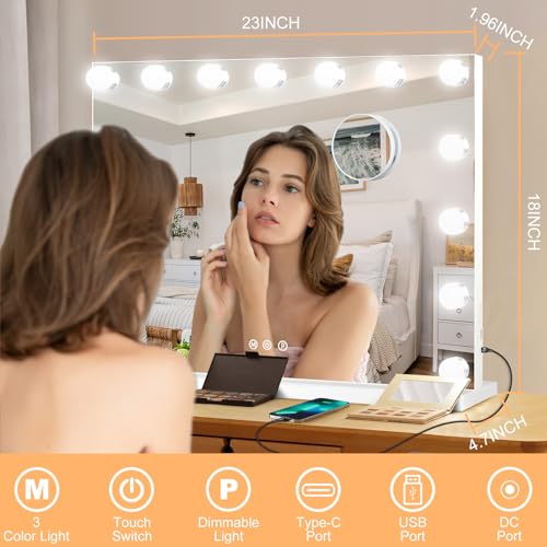 Vanity Mirror with Lights (White / 23"L x 18"W)