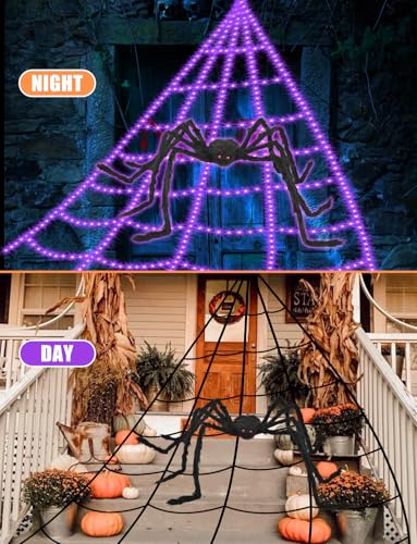 Halloween Decorations Outdoor Spider Web Lights (Purple-550LED-16.4FT-with Spider)