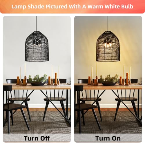 3 Light Rattan Woven Bell Pendant Light for Dining Room Black (Black / 3-Light / 20.8″H)