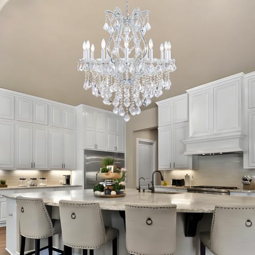 12 Light Crystal Maria Therese Luxury K9 Crystal Chandelier for Dining (12-Light/Sliver)