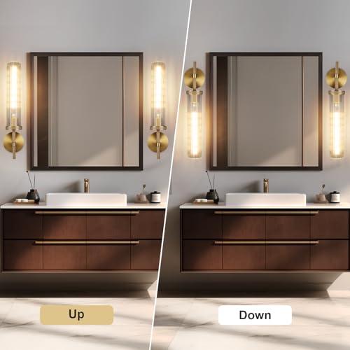 19.5" Knurled‑Craft Hardwired Brass Wall Sconce (Brass-Vertical Striped / 19.5″-1 Pack)