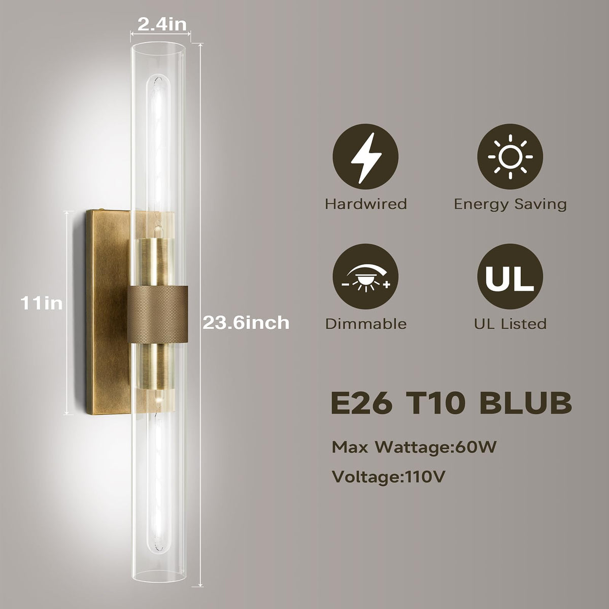 Brass Bathroom Vanity Wall Sconces (Bronze-A-White / 22.8"-1 Pack)