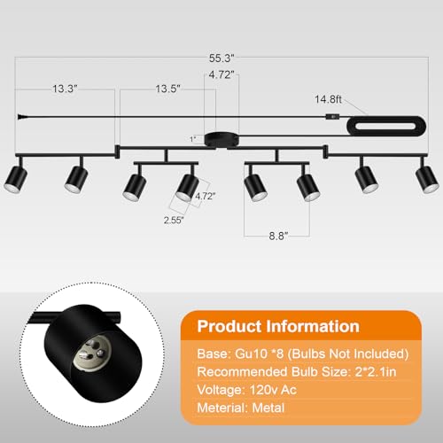 Plug in Track Lighting LED (8-Light Track Light(Black))