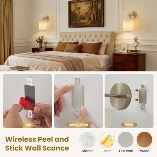 Peel and Stick Sconces Set of 2 Brushed Nickel (Nickel / 2 Pack)