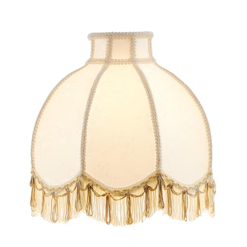30629 Tranditional Scallop Dome Shape Spider Construction Lamp Shade in Pearl White Linen Fabric (Pearl White & 13" Wide)