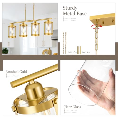 Brushed Gold 4 (Gold + Clear Glass / 4-Light, Linear)