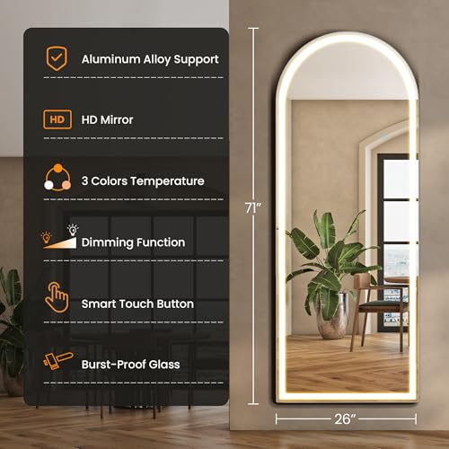 LED Arched Full Length Mirror (White Led-arched / 71"L x 26"W)
