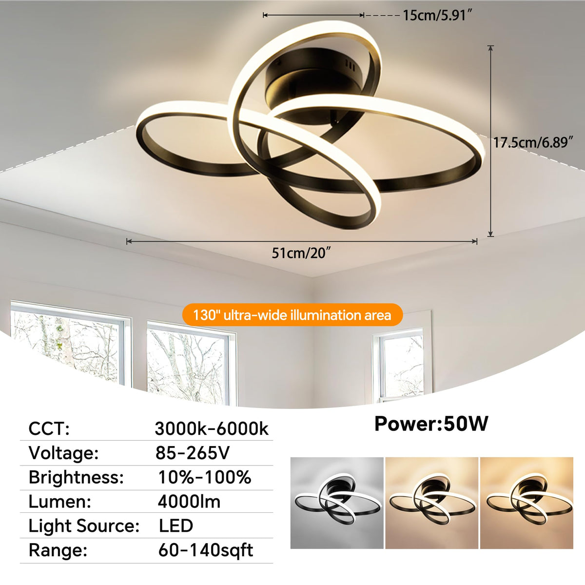 20" LED Chandelier (Black / 20in)