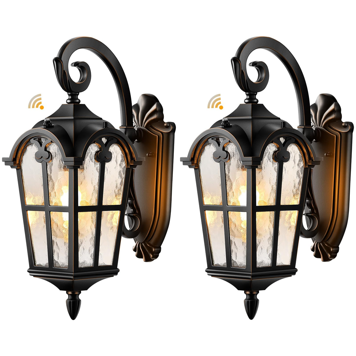Outdoor Lights for House (Black(Gold Trim) / Down 2-Pack)