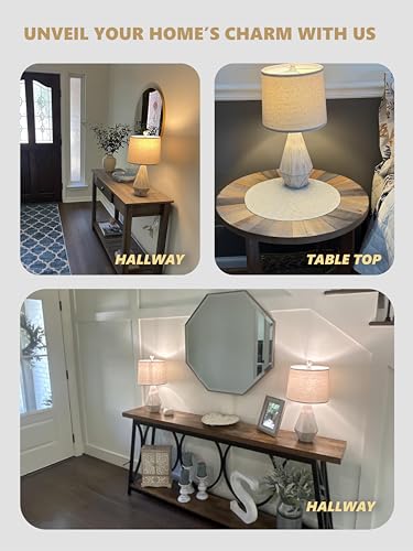 20.25" Rustic Table Lamp Set of 2 for Bedroom Living Room Vintage Retro Traditional Nightstand Bedside Lamps Kids Room Study Room Office with Linen Shade (Small - Washed White)