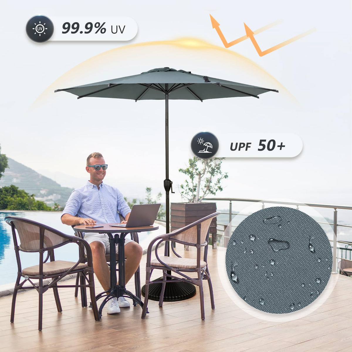11FT Lyon Outdoor Patio Umbrella Outdoor Table Umbrella with Push Button Tilt and Crank Market Umbrella 8 Sturdy Ribs UV Protection Waterproof for Garden Deck Backyard Pool Grey (11 FT(8 Ribs) / Grey)