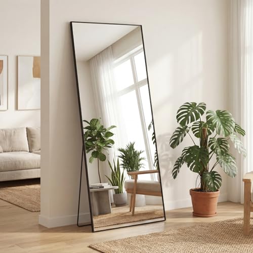 Full Length Floor Mirror 65"x24" (Black-rect / 65"L x 24"W)