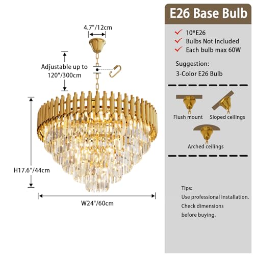 Modern Gold Crystal Chandelier (D24"XH17.6" Gold)