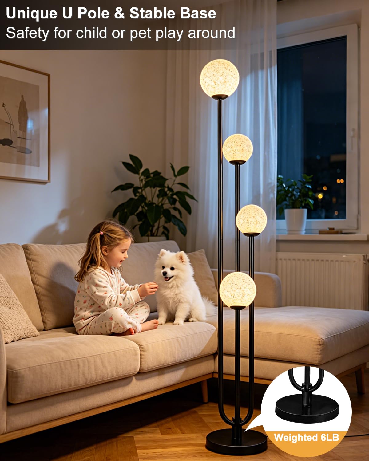 4 Light Globe Floor Lamp Black Unique Dimmable Floor Lamps 4 (Black-4UA1)