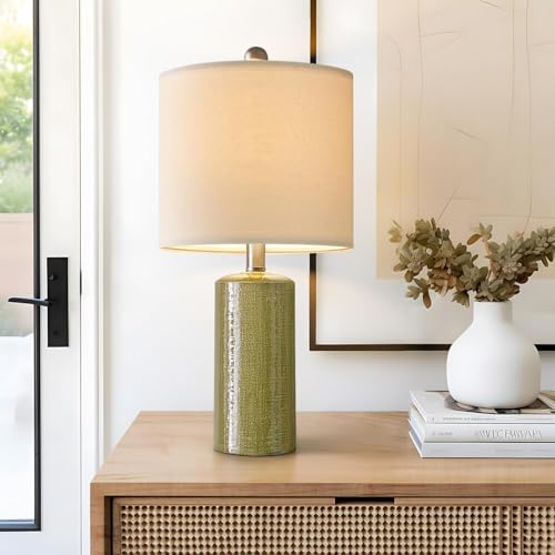 Modern Ceramic Table lamp Set of 2 Small Farmhouse Bedside lamp