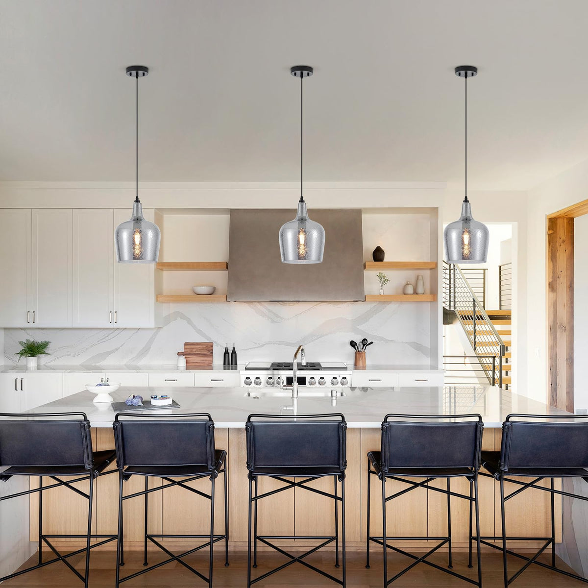 10” Large Hammered Glass Pendant Light Modern Smoky Black Dome Pendant Lighting Fixtures for Kitchen Island Dining Room Hallway (Smoky Black-Hammered)
