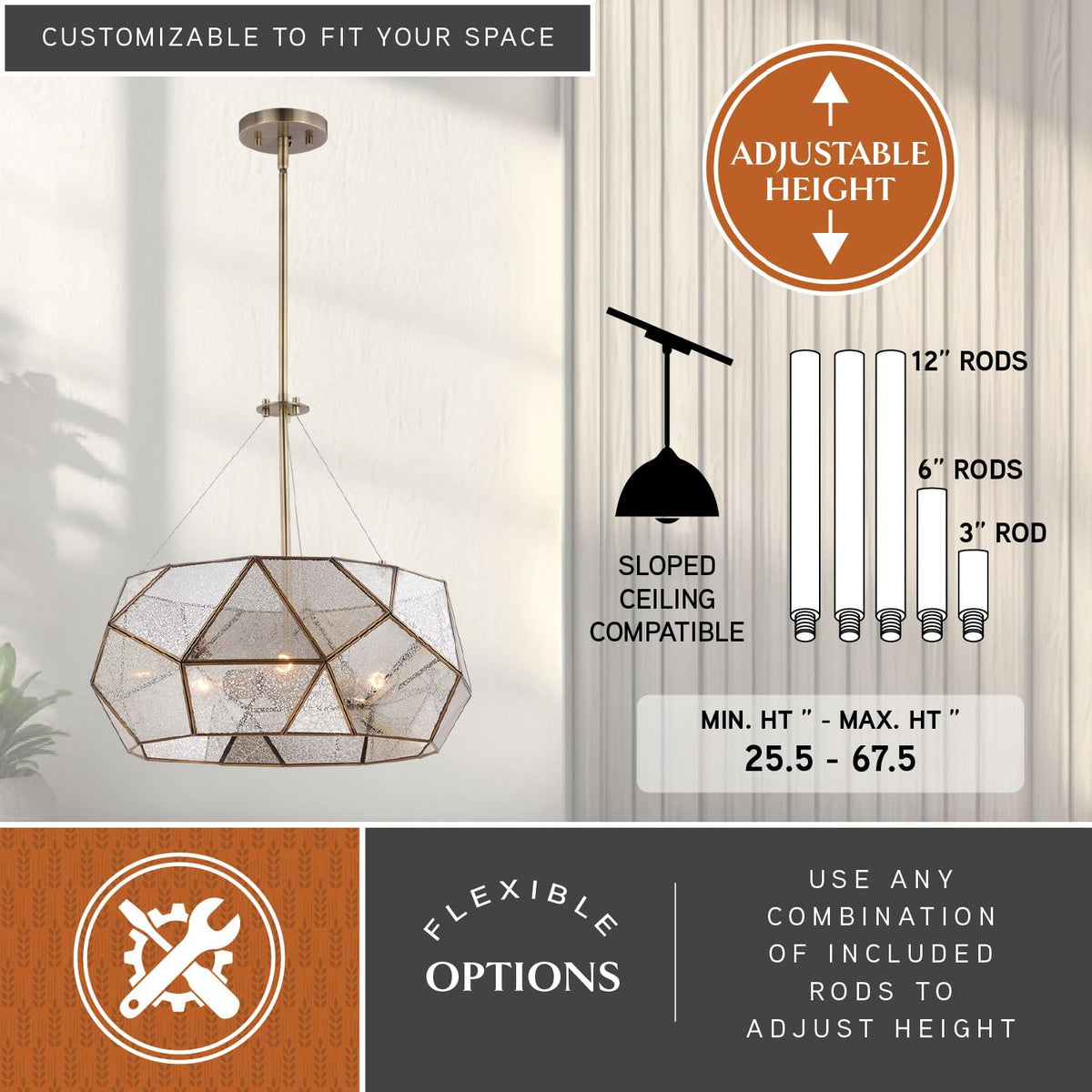 Euclid 3 Light Aged Brass Mid (Aged Brass / Med Pendant)