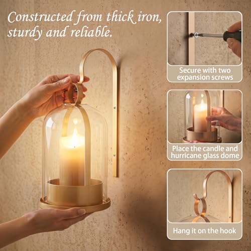 Gold Glass Lanterns Wall Candle Sconces Set of Two (Gold)