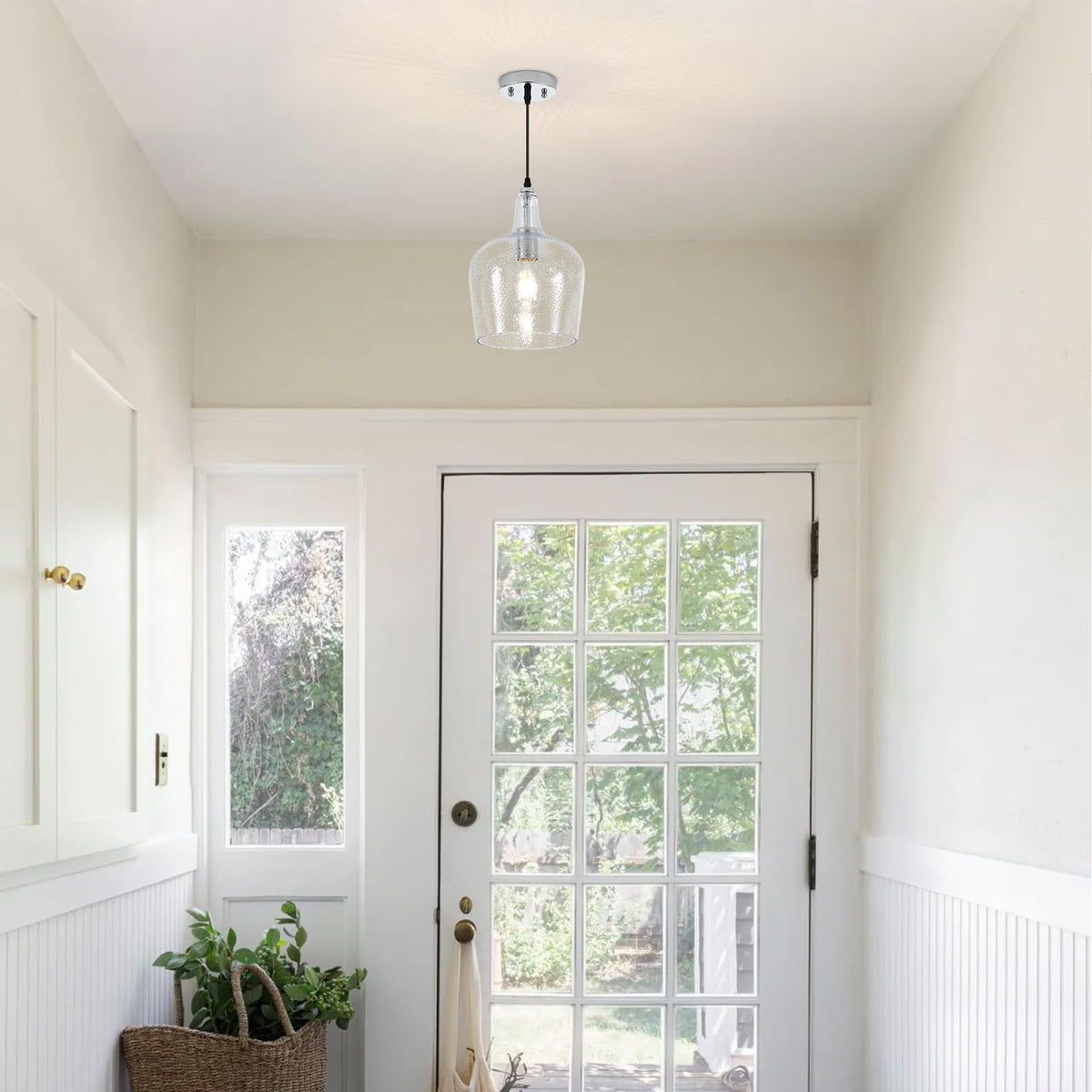 10”Chrome Hammered Glass Pendant Light Modern 1 Light Single Dome Pendent Lighting Fixtures for Kitchen Island Dining Room Hallway (Chrome-Hammered)