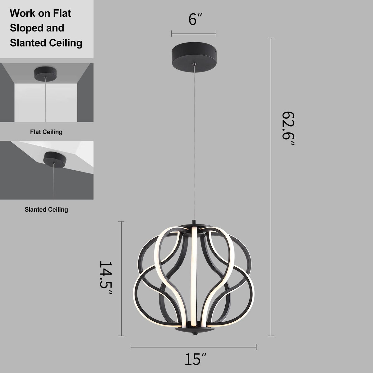 Modern LED Chandelier Acrylic Design Adjustable Hanging Chandelier Easy Install Suitable for Dining Room Living Room Bedroom Kitchen and Corridor (15 IN-10Light-Black)