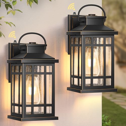 Dusk to Dawn Outdoor Lighting (Black(Gold Trim) / Dusk to Dawn Sensor-2 Pack)