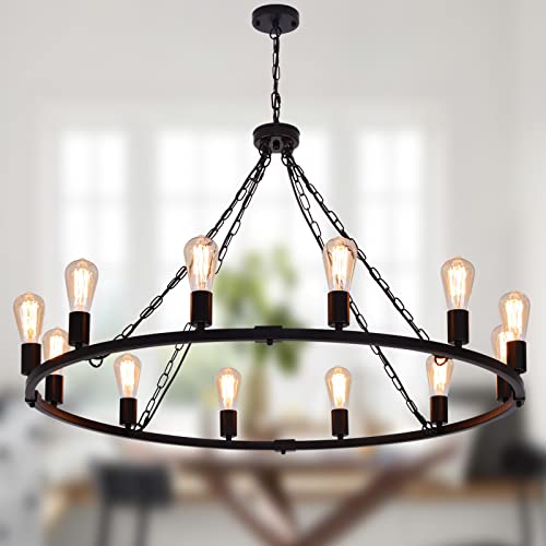 12 Light Black Wagon Wheel Chandelier (Black-12lights)