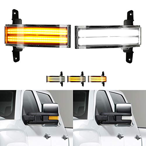 LED Sequential Amber Side Mirror Marker Turn Signals White Parking Cargo Lights Switchback Tow Mirror Light for 2014 (2014-2019 Switchback Amber+White,Clear Lens)