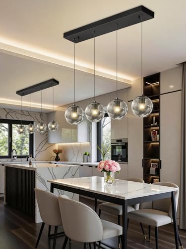 Kitchen Island Lighting Modern 4 Lights Linear Chandeliers for Dining Room (Smoke Grey / Rectangle 4-Light)