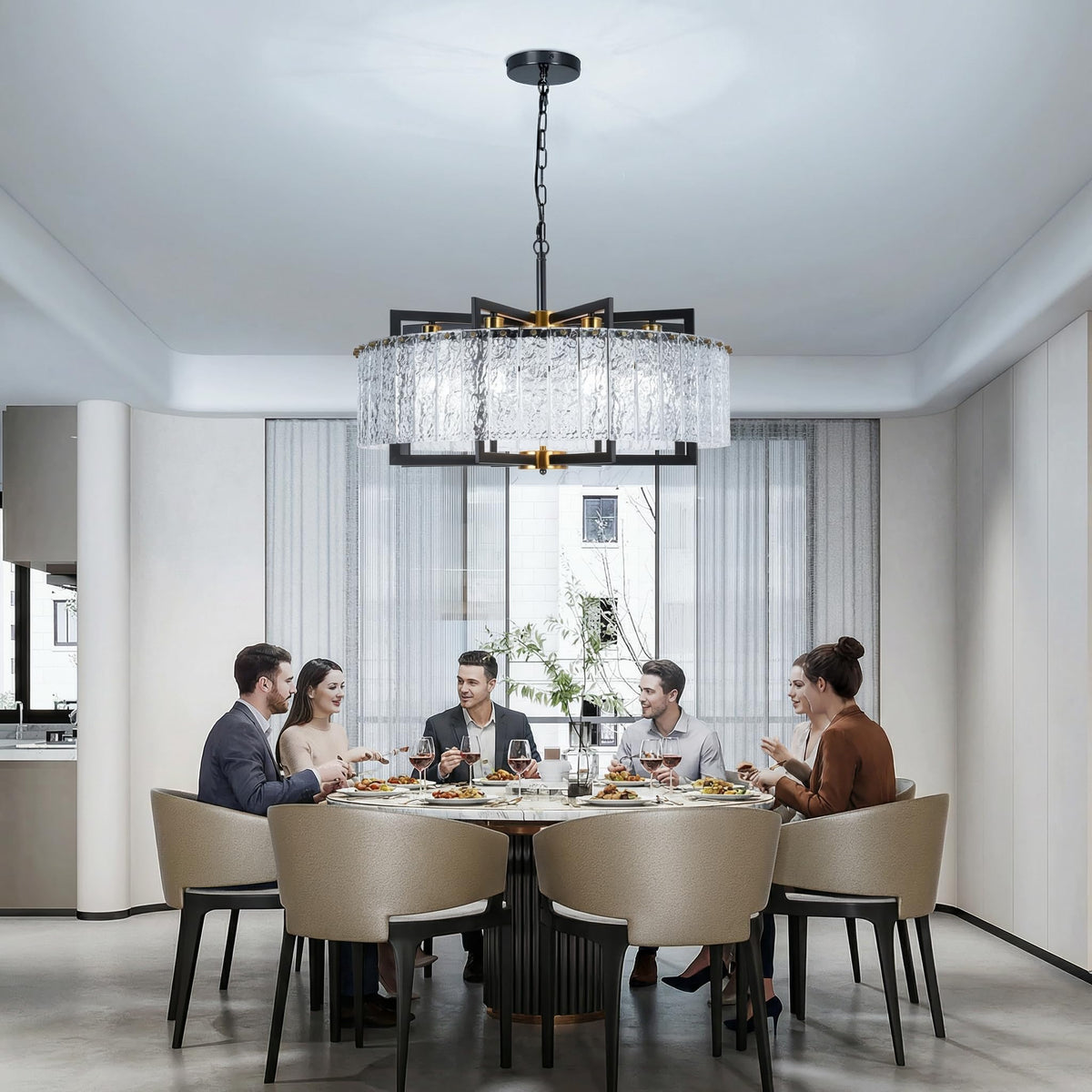 Crystal Chandeliers for Dining Room Light Fixture 30"Glass Pendant (Black / 30inch)
