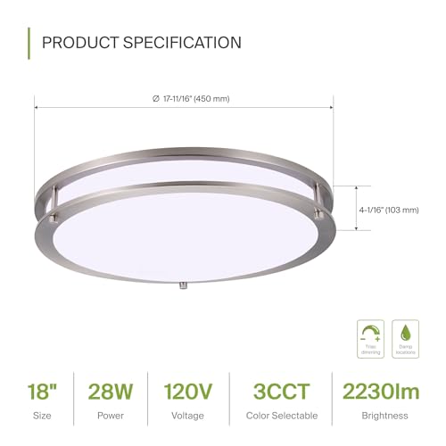 LED 18" Round Flush Mount Lighting (Brushed Nickel)