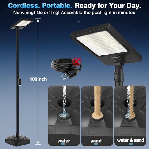 102" Solar Lamp Post Lights with Pole & Water Box Base (102 inch)