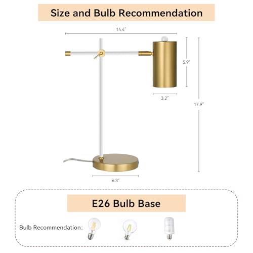 Modern White and Gold Desk Lamp with Type C Charging Port (White & Gold)