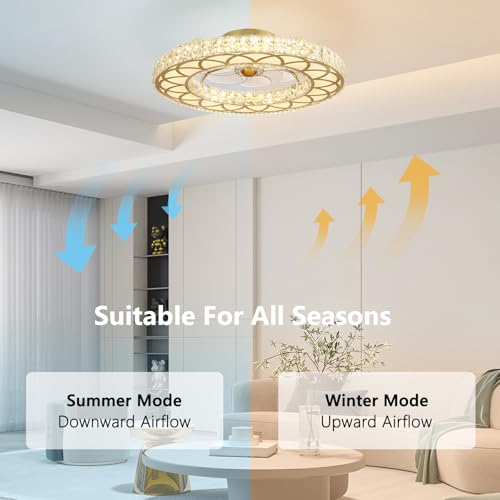 Crystal Ceiling Fans with Lights (Gold - 24 Inch)