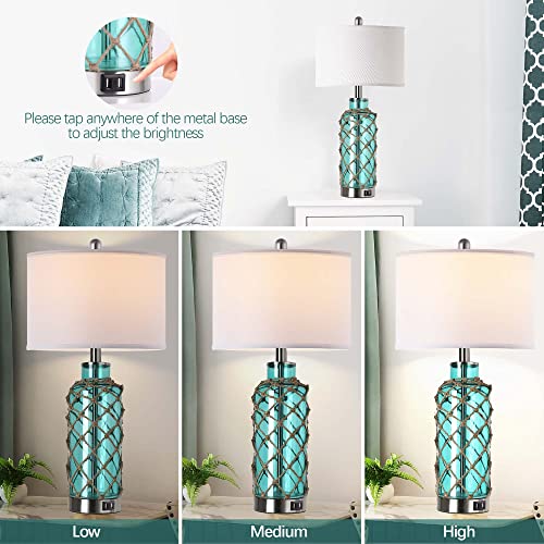 Cottage Nautical Accent Table Lamp Set of 2 (Blue Green)