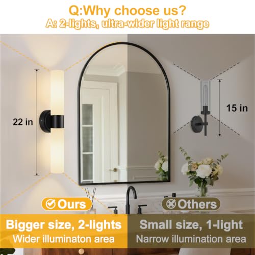 Rechargeable Wall Sconces Set of Two (Matte Black & Milky White Glass / Battery-22 Inch-2PC)