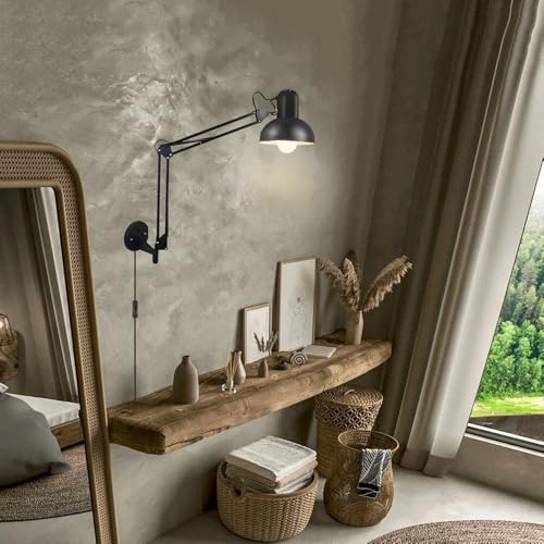 Black Industrial Swing Arm Wall Light Nordic Adjustable Long Arm Wall Sconces Lamp Metal Double