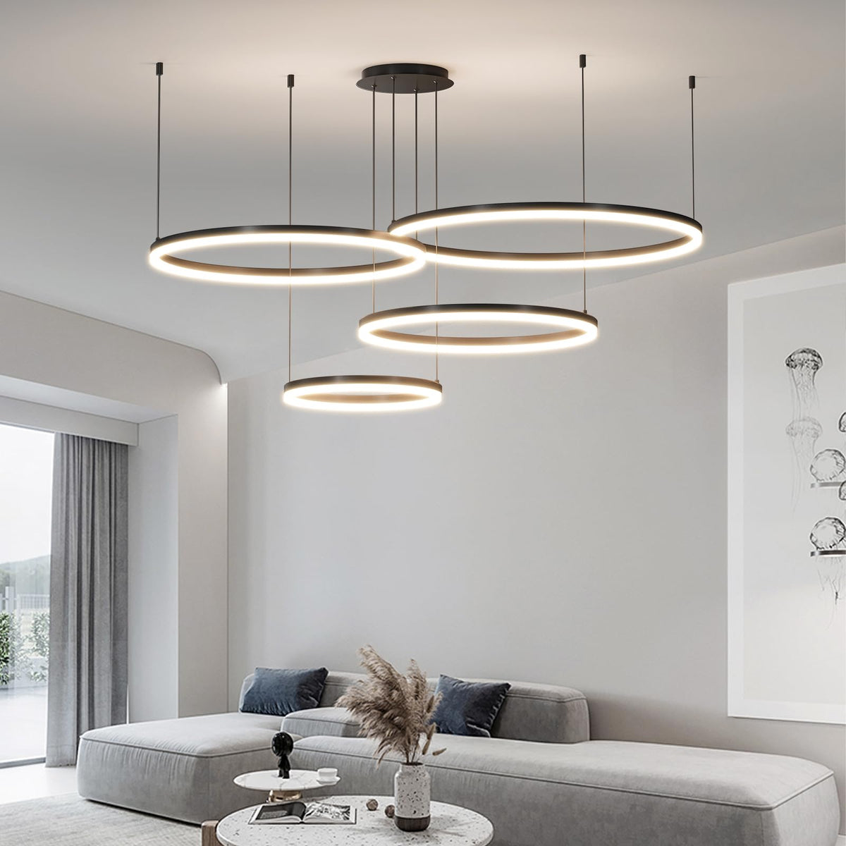 Modern Ceiling Chandelier Light (Black / 11.8+15.7+23.6+30.3in)