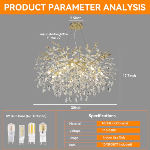 Modern Crystal Tree Branches Chandelier (Gold / Round 30")