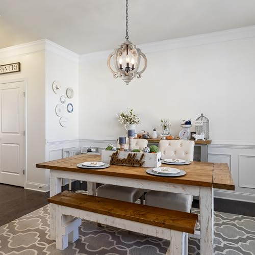 Farmhouse Chandelier (15.5" D x 19" H / Distressed Wood)