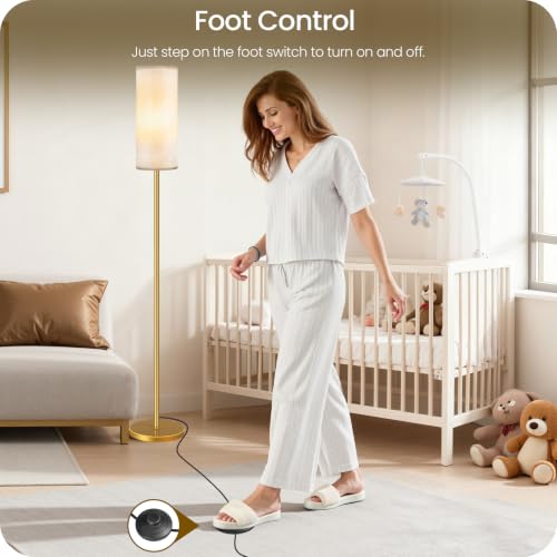 Set of 2 Dimmable Floor Lamps for Living Room with 2 Remotes and Foot Switch (2 PACK Beige and Gold)