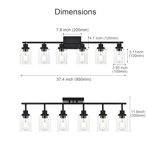6 Light Track Lighting Kit Black Track Lighting Fixtures Bathroom Wall Sconces Ceiling Mount Kitchen Tracking Lights (Black / 6-Light)