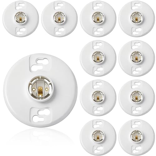 10 Pcs E26 Medium Base Light Socket Replacement (White Phenolic Resin)