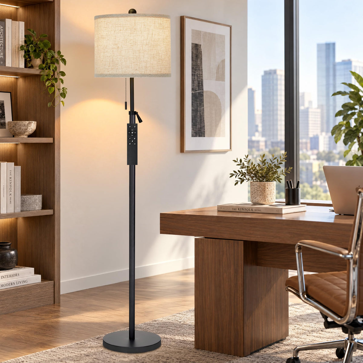 61 69" Adjustable Floor Lamp  with Remote and Stepless Dimmable Bulb (Black)