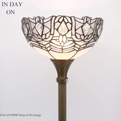 Tiffany Floor Lamp White Crystal Stained Glass Torchiere Light