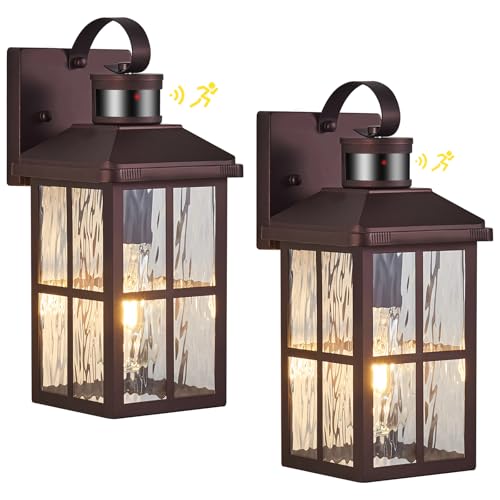2 Pack Motion Sensor Porch Light Dusk to Dawn Outdoor Wall Light (Bronze 2)