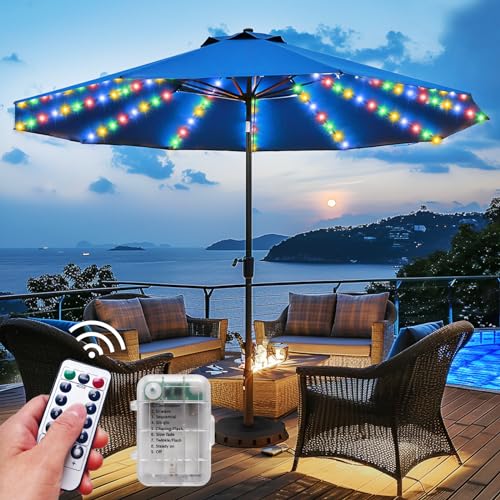 Patio Umbrella Lights Cordless 120 LED Table Umbrella Lights with Remote Control Battery Operated Waterproof Parasol String Lights for 7
