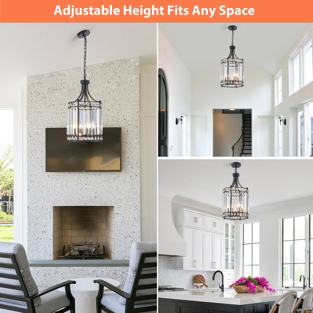 Lantern Crystal Chandeliers for Dining Room (Black)