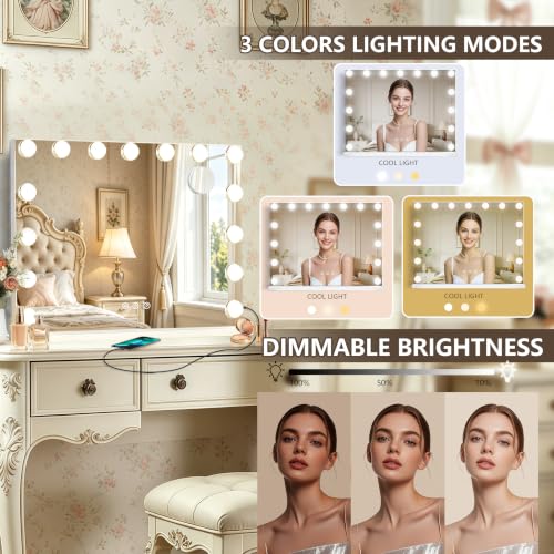 Hollywood Vanity Mirror with Lights (White / 23"L x 18"W)