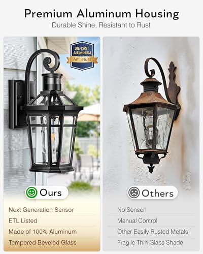 2 Packs Outdoor Lighting with Motion Sensor (Black / 2-Pack)